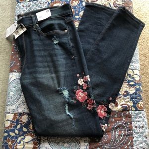 Express embroidered flower jeans